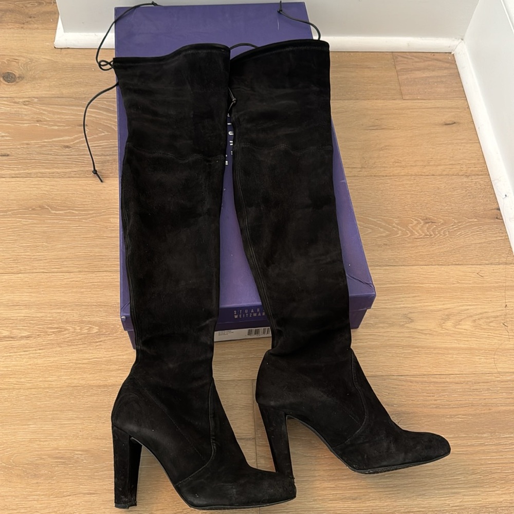 Stuart Weitzman Highland Thigh High Boot Black Suede Size 5